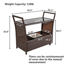 Outdoor Patio Furniture Set Outdoor Patio Wicker Rattan Serving Bar Cart with Ice Bucket Wine Rack Brown