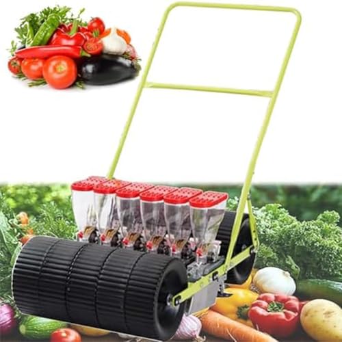 JINTVO Manual Vegetable Seede, Hand Push Garden Seeder with Adjustable Row Spacing. Available in 1/2/3/4/5/6 Row Configurations, This Portable Manual Seeder Handles Corn, Soybean(6 Rows)