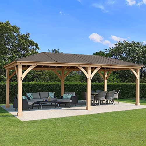 Yardistry 12 x 24 Meridian Cedar Gazebo Pavilion for Patios, Decks, Garden, Backyard, Durable, Aluminum Roof