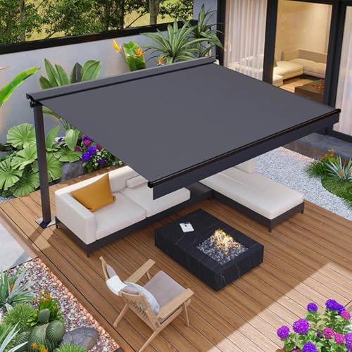 Asiwnshw Large Standing Manual Awning, Retractable Patio Awnings Canopy Gazebo, Waterproof Outdoor Sun Shade Shelter for Garden Backyard Carport(Gray)