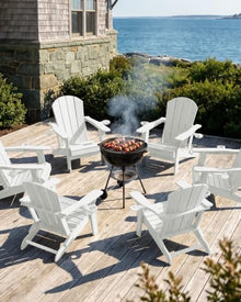 PLUUV Folding Adirondack Fire Pit Chairs Set of 6 with Cup Holders,White