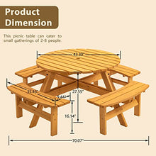 43.3" Outdoor Wooden Picnic Table with Bench Set and Umbrella Hole Natural