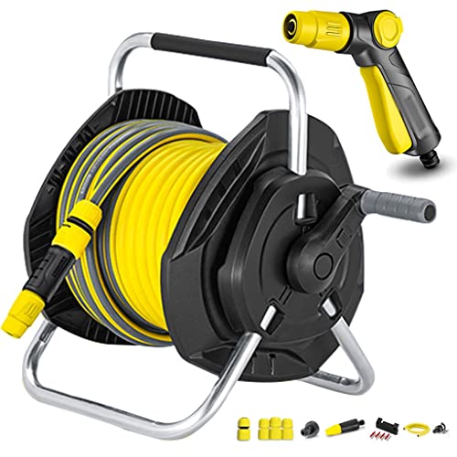 JTYMZYY Hose Reel Cart, Wall Mounted Garden Hose Reel, Outdoor Portable Hose Storage Rack (Hose Reel+25m Pipe+Water Gun)