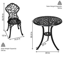 Sunnydaze 3-Piece Black Outdoor Cast Aluminum Patio Bistro Set
