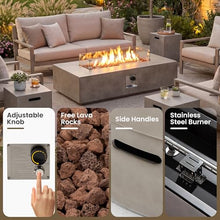 COSIEST 2-Piece Outdoor Propane Fire Table Set, Rectangle Concrete 56" x 28" Gray Fire Pit (Certified, 50,000 BTU) w 20lb Tank Table, Wind Guard, Waterproof Cover for Garden, Porch, Backyard