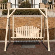 Etlegor Outdoor Wooden Porch Swing, Hanging Swing Bench Chair with A-Frame Modern 2-Person Rustic Bench Swing Curved Back Swing Chair for Outside, Yard, Garden