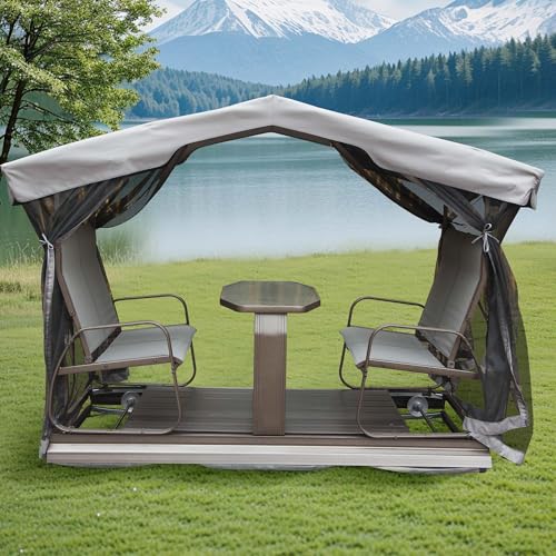 NicBex 4-Seat Outdoor Glider Bench Canopy Tent Grey Brown