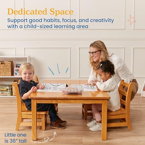 ECR4Kids Rectangular Hardwood Table & Chairs Set Honey