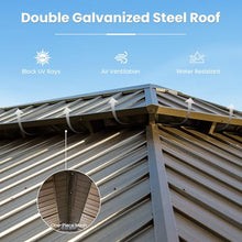Ginkartu 14'x22' Hardtop Gazebo, Galvanized Steel Double Roof Outdoor Canopy with Drainage System, Upgraded Mesh Netting & Privacy Curtains, Heavy Duty Metal Pergola for Patio, Grey (Brown, 14'x22')