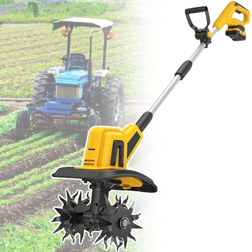 vnmudzeo 20V Cordless Electric Tiller for Gardening,w/20 Ah/40 Ah Power Supply & Charger,270 RPM Garden Tiller,87" Width,7" Depth,Chargeable Mini Cultivator 4000mAh