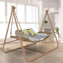 Hammock Swing Chair with Stand for Indoor,Outside, Anti-Rust Wood-Colored Frame 570 lbs Capacity with Cushion Oversized Double Hammock Chair for Balcony Patio Bedroom
