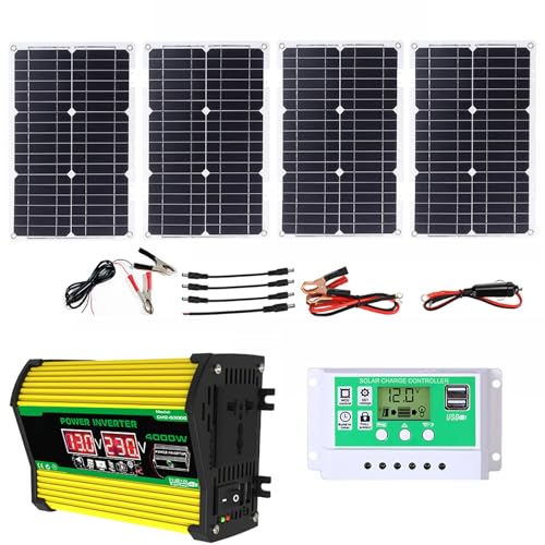 OLONETO Complete Solar Inverter Kit 4000W Rv Solar Panel Kit Includes 50A Controller and 100W Solar Panel Suitable for Home and Outdoor Power Generation(Yellow,12V-110V)