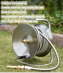 Etsuosy Stainless Steel Garden Hose Reel, Wall Mount or Portable, Manual Crank Winder with Brass Connector