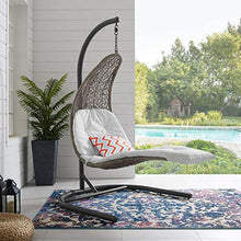 Modway Landscape Wicker Rattan Outdoor Patio Porch Chaise Lounge Hanging Swing Chair Set with Stand in Light Gray White