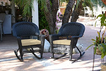 Jeco Rocker Wicker Chair with Tan Cushion, Set of 2, Black