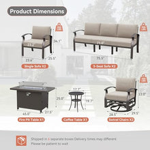 Kurapika Aluminum Patio Furniture Set 10-Seat Modern Metal Outdoor Conversation Set with Propane Fire Pit Table, Swivel Rocking Chairs, Sectional Sofa Sand