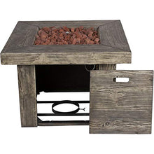 Shine Company Merida 34.75 in Square 50,000 BTU Outdoor Glass Fiber Reinforced Concrete Propane Gas Fire Pit Table w/GFRC Tabletop, Stainless Steel Burner, Lava Rocks, Natural Wood Look - Gray