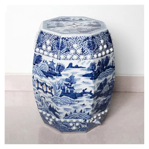Tu Ye-US Decorative Garden Stools, Ceramic Modern Embossed Porcelain Toilet Blue Yellow Glazed Porcelain Ceramic Stool(D)