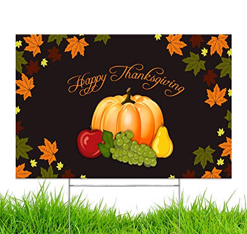 Yard Sign Happy Thanksgiving Turkey Day Lawn Sign 18" x 12" with Heavy Duty Stake