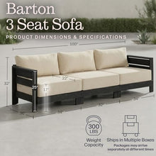 Alaterre Furniture Barton 3 Seater Outdoor Patio Sofa - Weather-Resistant Eucalyptus Wood Outdoor Couch with Thick Cream Cushions - Modern Outdoor Furniture for Patio, Porch, or Deck (Black)