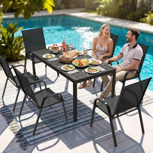 Pamapic Outdoor Dining Sets for 6, Rectangular Steel Slat Table with 6 Textilene Chairs, 7 Piece Patio Table and Chairs Set with Umbrella Hole for Patio, Backyard, Poolside (Black, No Umbrella)