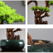 YXIANG56Q Fake Plants Chinese Hotel Desktop Landscaping Artificial Cypress Leaves Potted Bonsai Ornaments Simulation Tree Bonsai Tree, yuqing2022