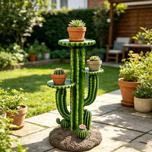 JintianCrafts 32" Cactus Plant Stand with 3 Shelves, Resin Saguaro Cactus Flower Pot Holder, Multi-Tier Succulent Display Rack for Patio, Yard, Lawn, Garden & Outdoor Decor