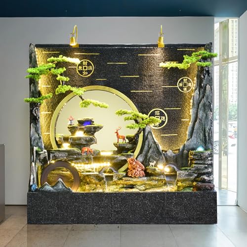 Luxurious 5.1 ft Cement Standing Water Fountain with Modern Feng Shui Design | Rain & UV Protection for Indoor & Outdoor Use, Weather-Resistant, and Easy to Assemble with LED Light Housewarming(#A)