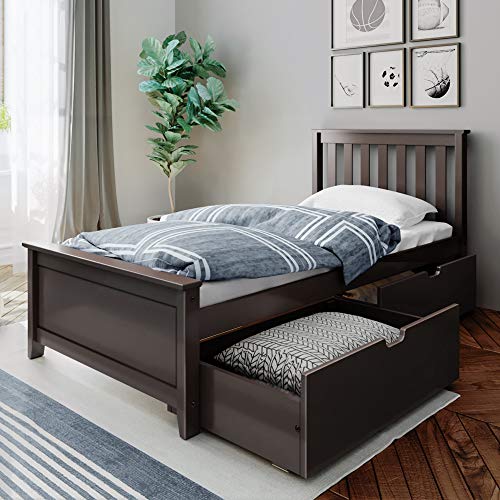 Max & Lily Twin Bed Frame with Headboard & Storage Drawers Slatted Espresso