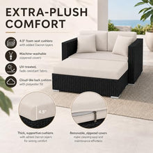 Golden Flame Outdoor Day Lounger with Matching Ottoman, All-Weather HDPE Wicker Patio Chaise Lounge with Plush Cushions, Powder-Coated Aluminum Frame, Deep Outdoor Seating - Cast Silver