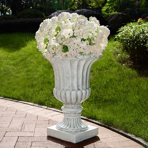 GDFStudio Antique White 26" Urn Planter – Handcrafted MGO Decorative Planter for Indoor Outdoor Use – Classic Garden Patio Living Room Flower Pot, 18.75"x18.75"x26.25", Sturdy, No Assembly Required
