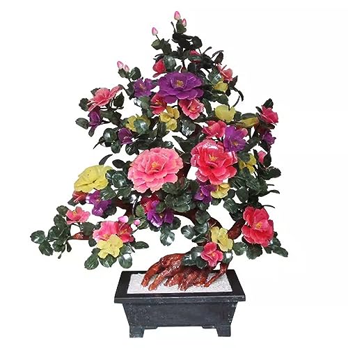 SYRIS Simulation Potted Plants Bonsai Tree Lobby Crafts Jade Carving Peony Bonsai Living Room Home Snei Decorations Office Floor Decorations Fake Plant Greenery Decor for Desk