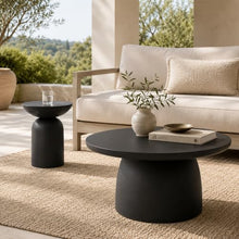 Modern Indoor/Outdoor Matte Black Round Poly-Fiber Coffee & End Table Set