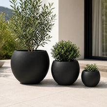 Set of 3 Smooth Round Polystone Indoor/Outdoor Planters, Black
