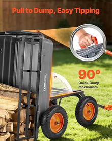 VEVOR Garden Dump Cart 1500lbs 15 Cu.Ft, Heavy Duty Wheelbarrow with Convertible Handle and 16" Flat Free Tires, Outdoor Yard Wagon ATV Trailer Dump Cart Tow Behind for Lawn Mower Tractor