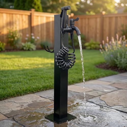 Outdoor Garden Water Column, Freestanding Stainless Steel Water Column with Faucet & Spray Gun, Freeze Proof Vertical Water Hydrant, for Irrigation, Pet Showering, Car Washing