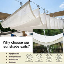 FENGZEQUAN Outdoor Pergola Shade Cover for Patio Deck Porch Retractable U Shape Wave Canopy Awning with Slide Flexible Design Hang Down Wire Cable Hardware Included(W2.4*L8m/W7.87*L26.25ft)