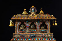 Generic 14" Tibetan Temple Collection Silver Gilt Gem Dzi Beads Wind Chimes Buddha Statue Four-Armed Guanyin Exorcism 1