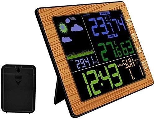 CVGfko Weather Station Wireless Indoor Outdoor,Weather Forecast Station Thermometer Hygrometer with Sensor,Alarm Clocks, Snooze Mode/6011,Brown