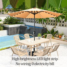 Dalumian Outdoor Garden Furniture Sets, 8-Piece Outdoor Dining Set for 6 with Led, Patio Dining Set with 270CM Umbrella, 6 Chairs & Rectangular Dining Table with Glass Tabletop(Set A)