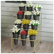 WXFJHH Flower Display Stand with Flower Buckets, Movable Plant Cart Shelf Cut Flowers Container Shelf, Florist Plant Display Shelves Flower Shelf Ladder, Florist Bouqu(Gold Bucket-75×80×113cm)