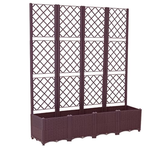 Labasuan Garden Planter with Trellis, Rattan Plastic Planter Box, Outdoor Raised Garden Bed Privacy Screen with Drainage Hole, for Climbing Plants and Flowers in Gardens and Patios(4 Pieces)