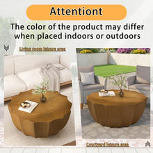 35" Indoor Round Coffee Table, Waterproof Coffee Table Modern MgO Cement Design End Tables for Living Room, Outdoor Patio Coffee Tables for Garden, Backyard, Balcony, Wood