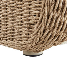 Armen Living Pavilion Natural Rattan and Metal Outdoor Lounge Chair with Boucle White Cushions