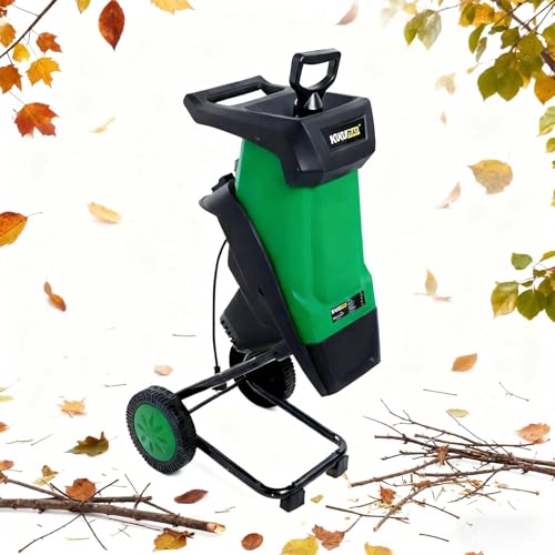 EXSHUING 2400W Quiet Electric Garden Shredder with 50L Bag, 40mm Cutting Capacity, Heavy Duty Wood Chipper and Leaf Mulcher, Portable Yard Waste Shredder with Wheels for Home Garden Maintenance