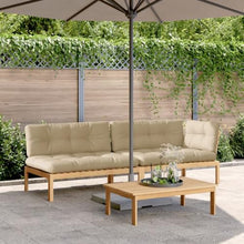 TUERYAFEK 3 Piece Garden Pallet Sofa Set with Solid Acacia Wood Frame, Beige Polyester Cushions, Modular Outdoor Seating for Patio or Balcony