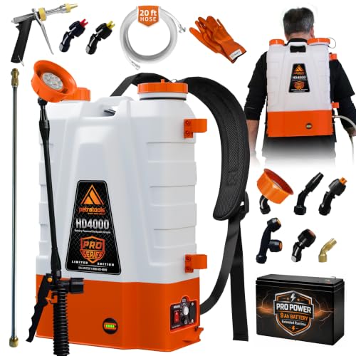 PetraTools HD4000 Battery Powered Backpack Sprayer, 8 Hr Runtime, 9 Nozzles