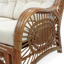 Wickerix Malibu Lounge Loveseat Sofa Natural Rattan Wicker Handmade Design with Cream Cushions, Colonial Color