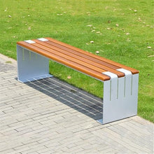 VHDY85KA Park Stainless Steel Wooden Seat Plate Outdoor Bench Park Square Courtyard Bench Entryway(Large)
