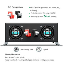 3000Watt Pure Sine Wave Power Inverter 24VDC to 120VAC 6000W Peak Built-in Soft Starter Dual AC Outlets 2× 2.4A USB Port &Hardwire Terminal Off-Grid Solar Converter RV Trucks (U5-300024)